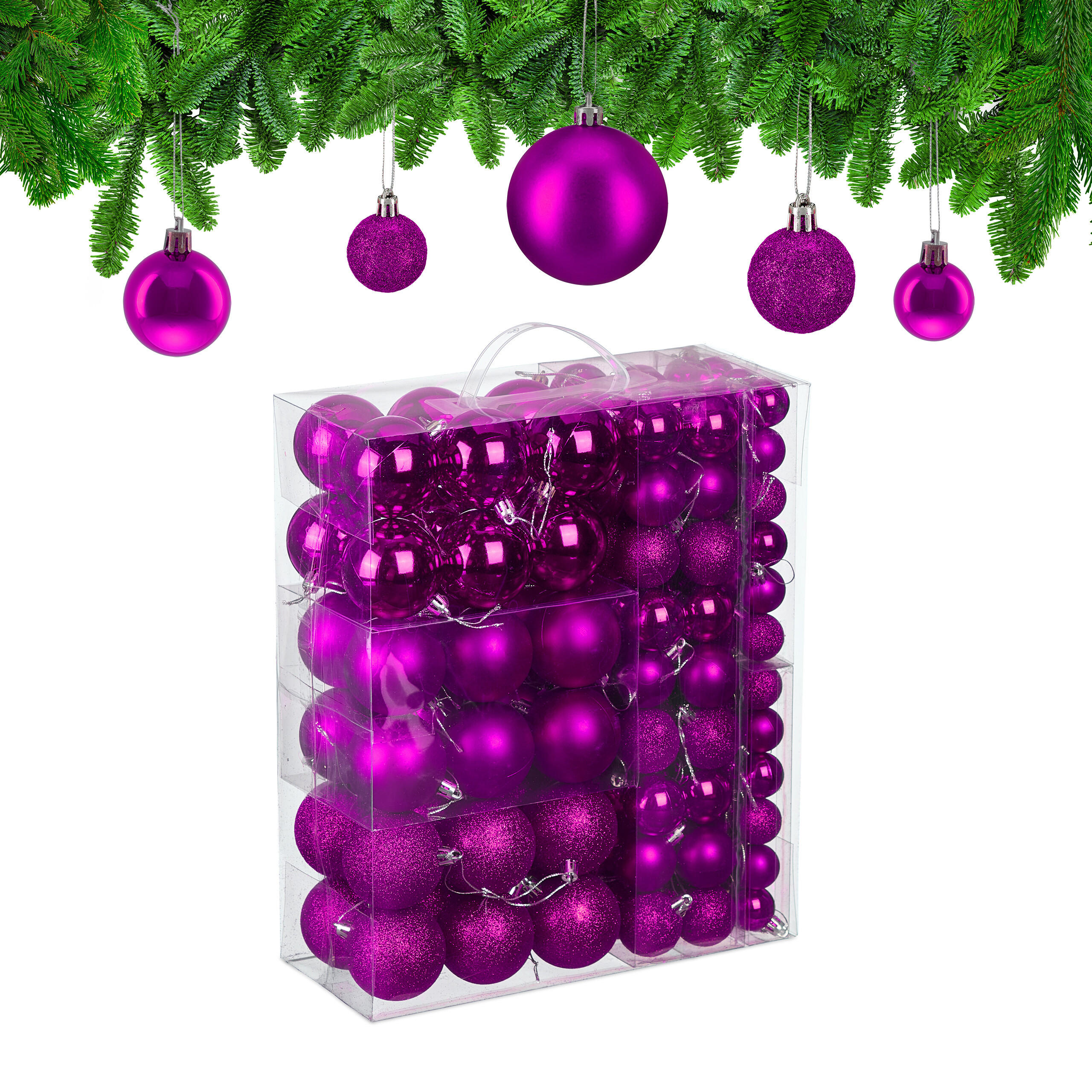 138XWEIHNACHTSKUGELN - Pink, Kunststoff (6/7/6cm) - Relaxdays