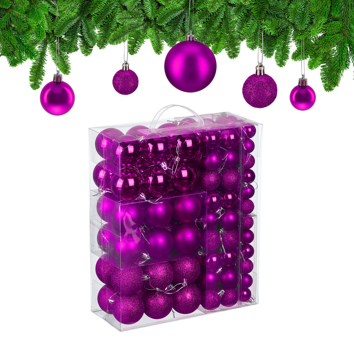 138XWEIHNACHTSKUGELN - Pink, Kunststoff (6/7/6cm) - Relaxdays