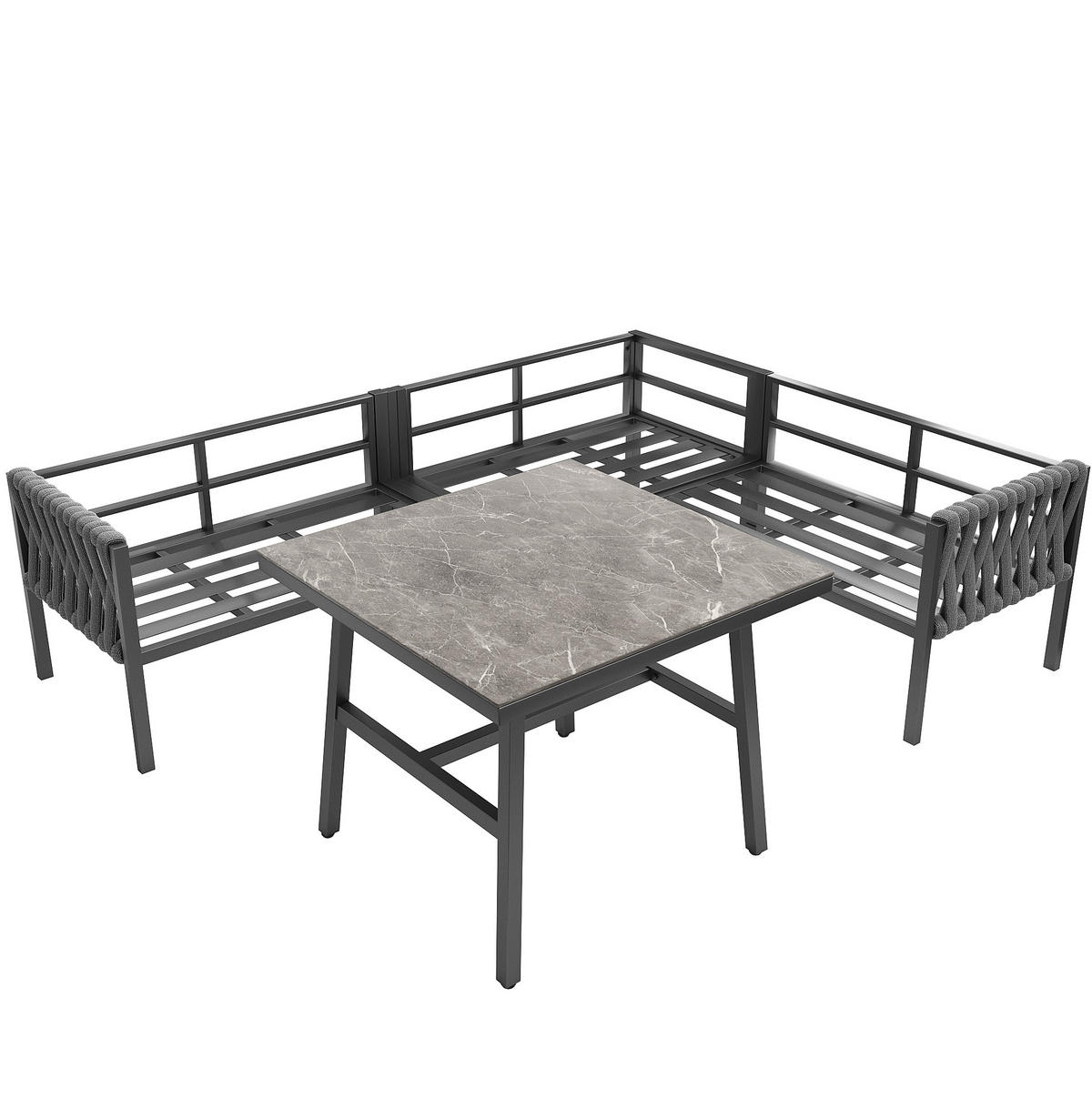 OUTDOOR-SOFASET 238x61x78cm grau aus Metall und mit Kissen - Grau, Metall - Modfu