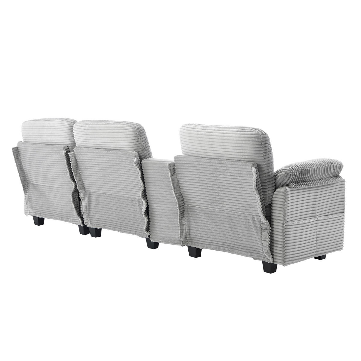 ECKSOFA DE-33686 mit Konsole und Stauraumhocker Hellgrau - Hellgrau, Holzwerkstoff (266/136cm) - ComfortXL