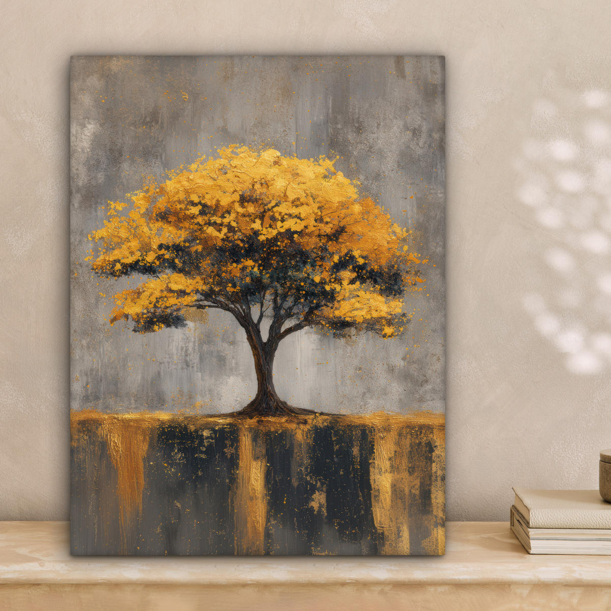 LEINWANDBILD Baum - Blätter - Gold - Abstrakt Room Decor 30x40 cm - Grau, Textil (30/40cm) - MuchoWow