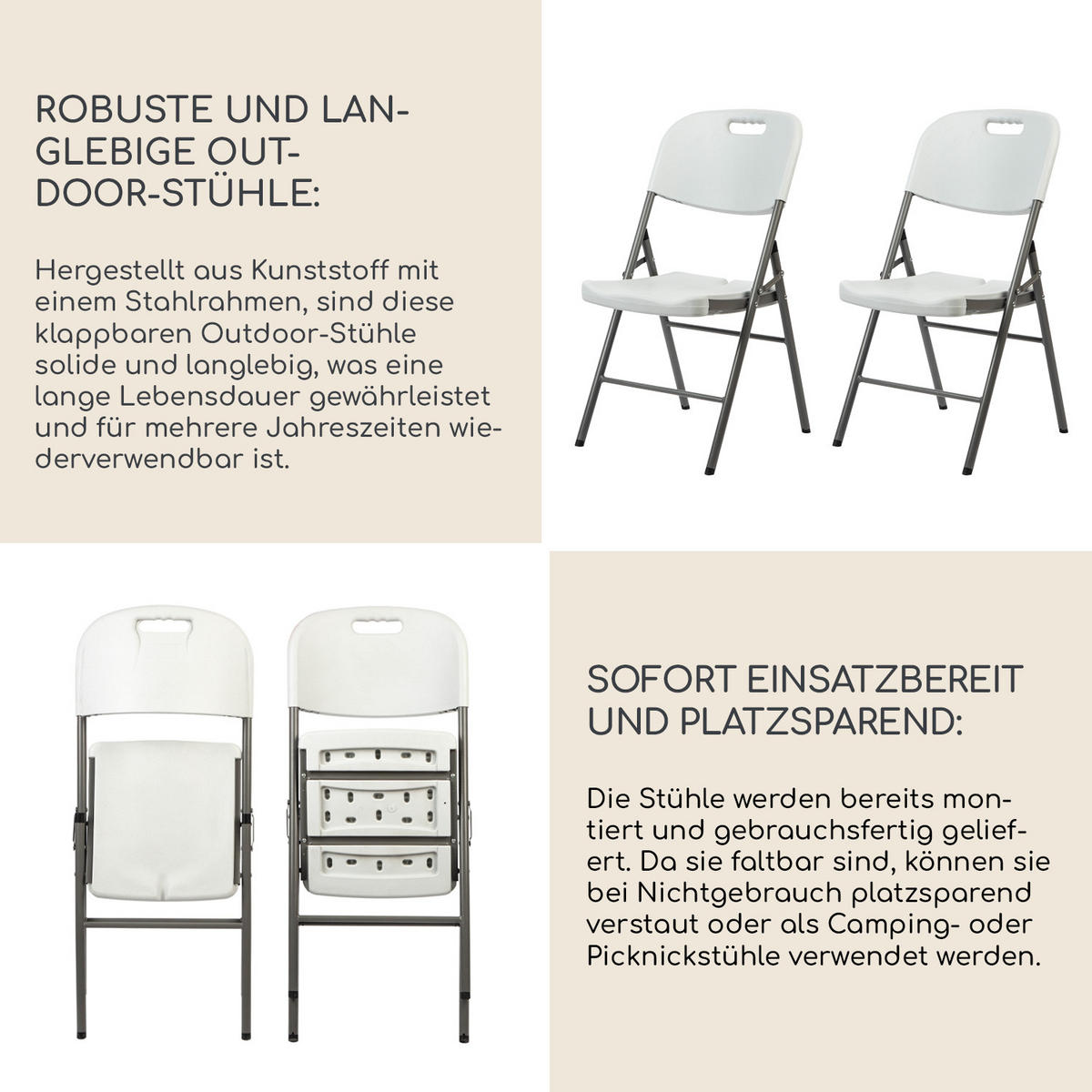 GARTENSTÜHLE 2er Set Weiß Grau 45/50/88 cm - Weiß, Kunststoff (45/88/50cm)