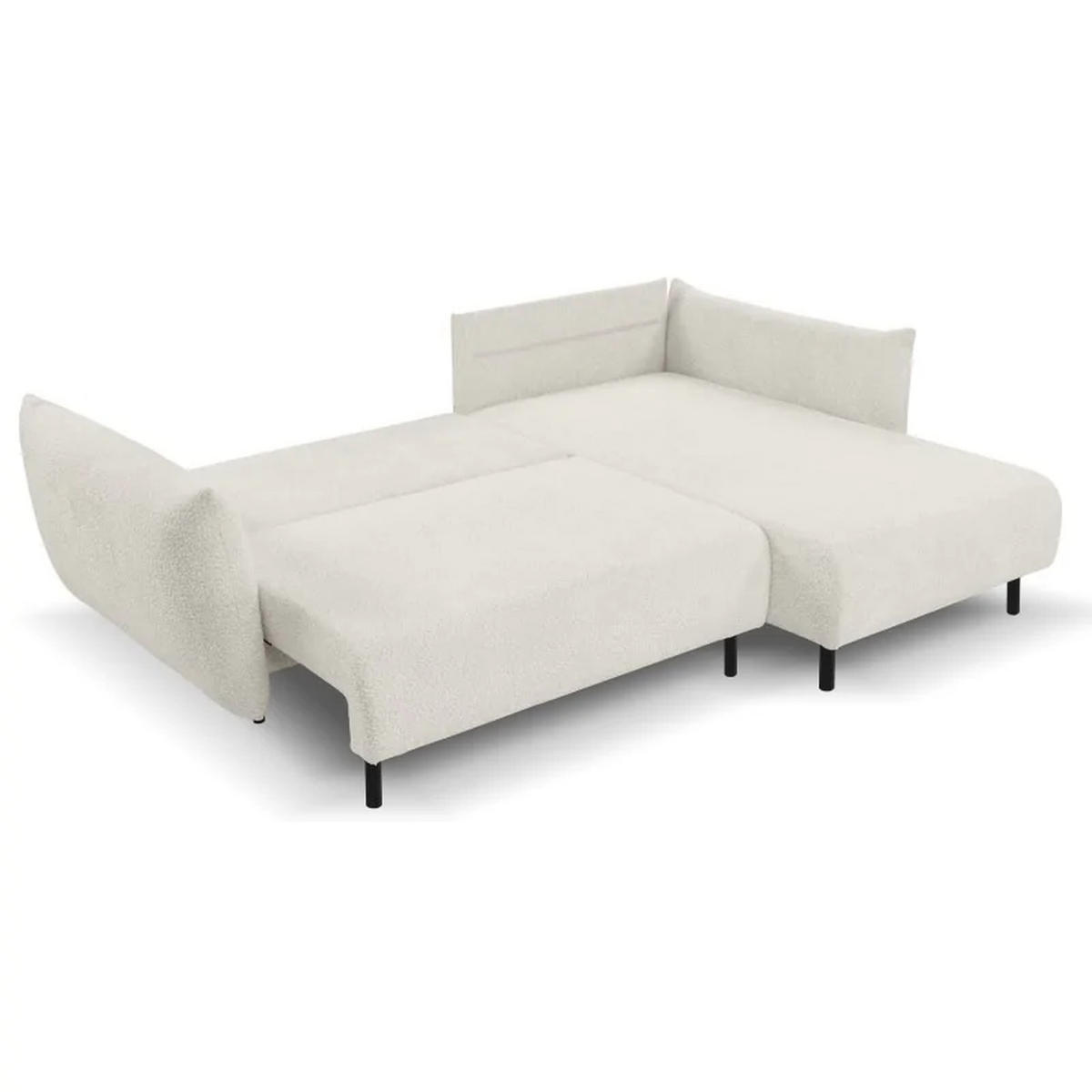 ECKSOFA DELI, Eckcouch in L-Form mit Schlaffunktion und Bettkasten, Farbe: Beige, Bouclé-Stoff, Ottomane Rechts - Beige, Textil (257/171cm) - Sepro Meble