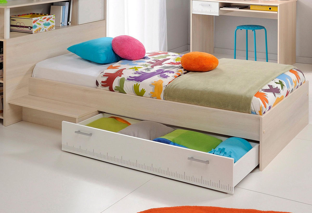 JUGENDZIMMER Set 6-tlg Kleiderschrank Schreibtisch Bett 90x200 - Silberfarben/Weiß, Holz/Holzwerkstoff (90/179/200cm) - Parisot Meuble