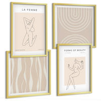 BILDER SET 4er Set - 50x50 cm & 40x60 cm Goldrahmen - Eine Sammlung minimalistischer Formen - Goldfarben, Kunststoff (50/50cm) - TULUP