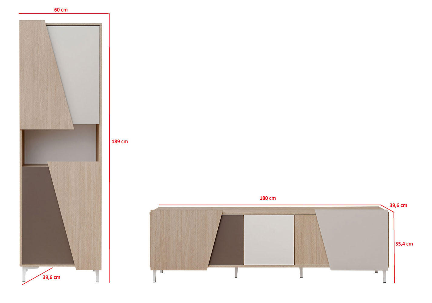 WOHNZIMMER SET Viste braun / weiß hochglanz 240cm / 40 cm / 189cm - Ecru/Weiß Hochglanz, Holz/Holzwerkstoff (240/189/40cm) - Furnival