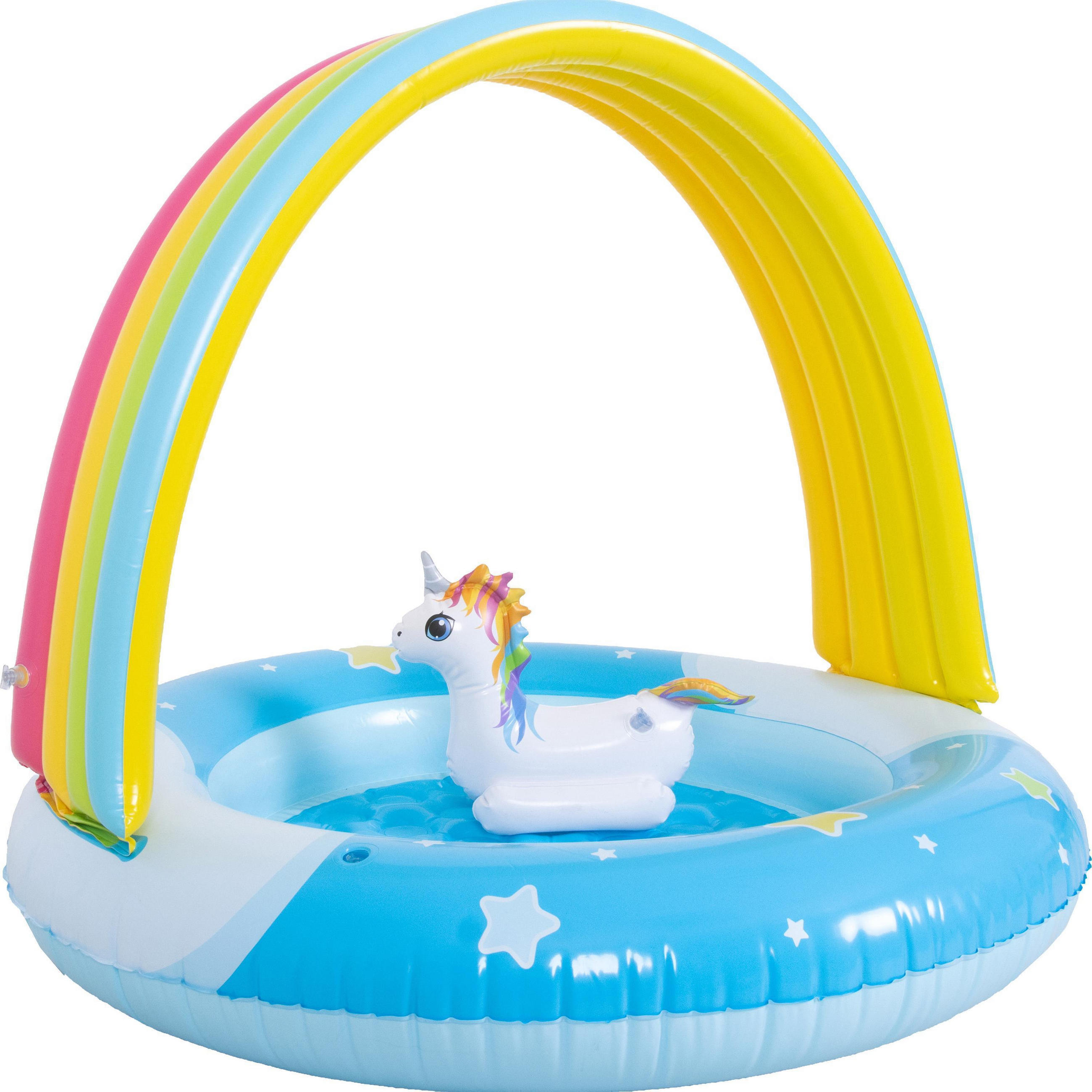 PLANSCHBECKEN Einhorn mit Regenbogendach Ø 95 x 80 cm mit Zubehör - Multicolor, Kunststoff (95/95/80cm) - Avenli