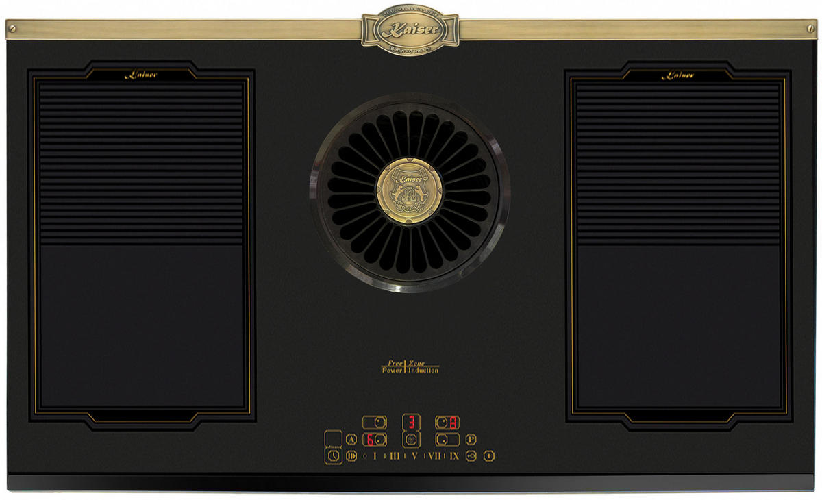 BACKOFEN-SET Elektro Backofen 60 cm EH 6355 Em+KCT 9365 Iem Induktionskochfeld mit integriertem Dunstabzug 1250 m³ - Schwarz, Metall (59.4/59.4/57.5cm) - Kaiser Küchengeräte