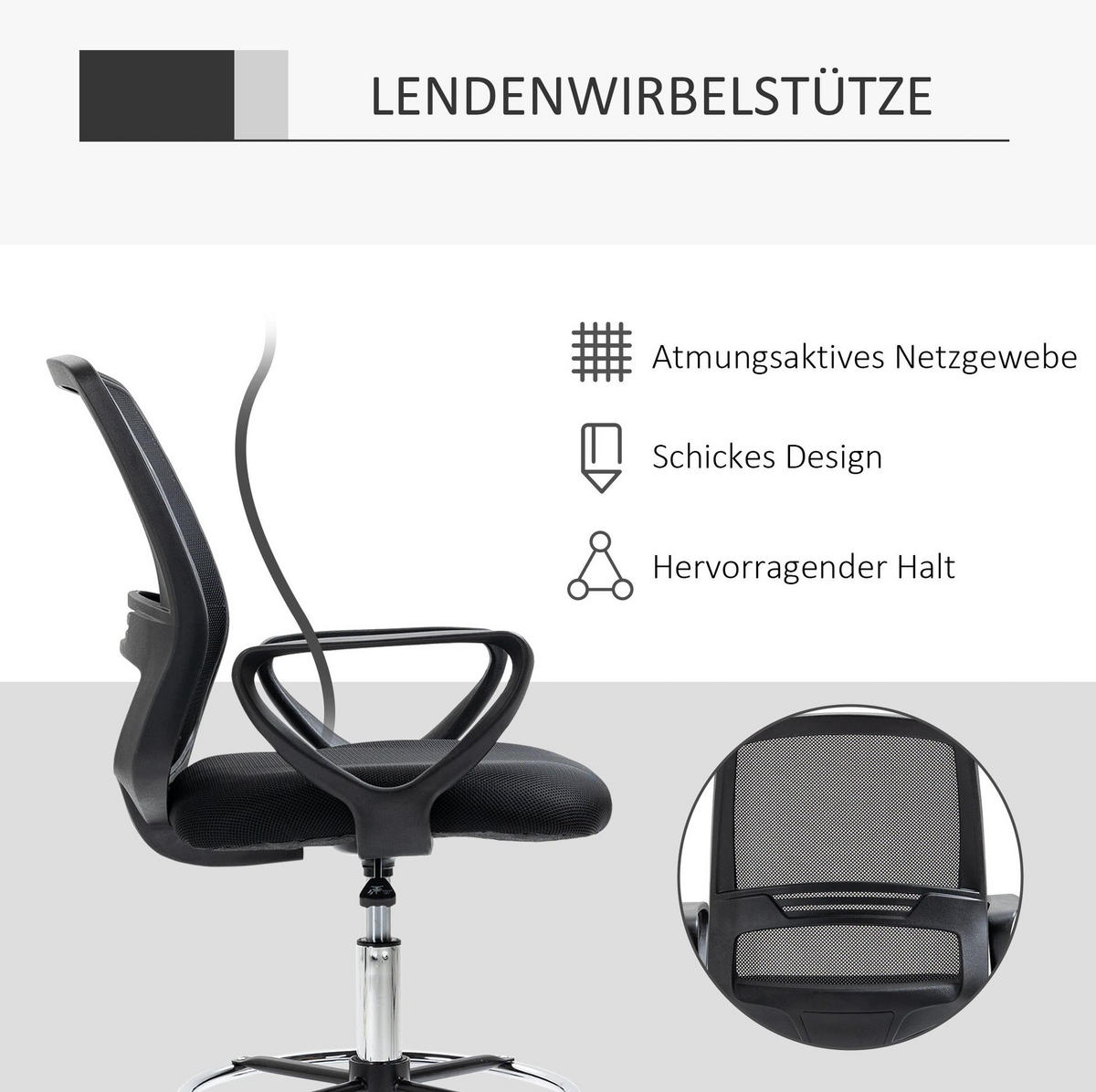 DREHSTUHL 68/66/100–120 cm schwarz aus Kunststoff mit Fußstütze - Schwarz, Kunststoff (60/126/59cm) - OKWISH