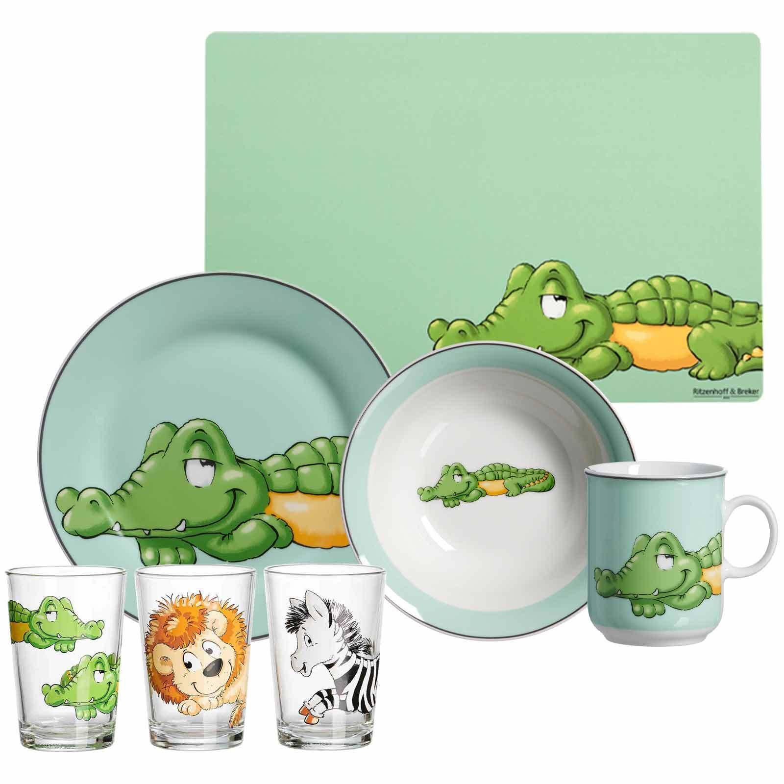 GESCHIRR-SET MIT KINDERBECHER Happy Zoo Krokodil bunt 7er Set - Multicolor, Kunststoff (1/1/1cm) - Ritzenhoff Breker