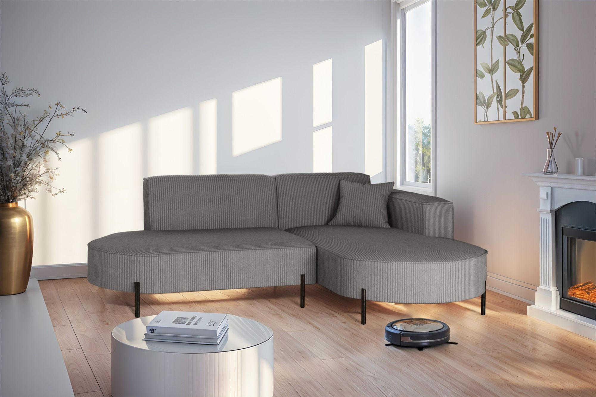 ECKSOFA Valencia Xs - Grau, Holzwerkstoff/Textil (236/165cm) - Fun Möbel