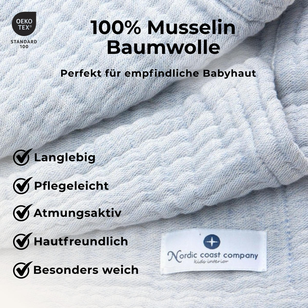 MUSSELINTUCH Mullduch Musselindecke Babydecke Stilltuch ab Geburt - Blau, Textil (70/70cm) - nordic coast company