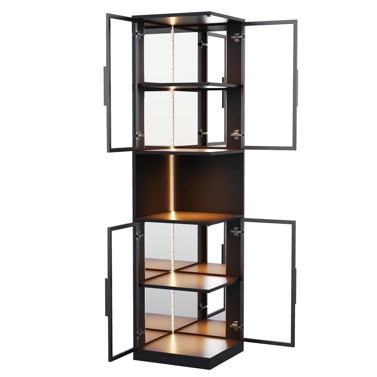 VITRINE LED Glastüren Spiegelrückwand 205cm Weinschrank Weiß - Schwarz, Holzwerkstoff (42/205/44cm) - FLIEKS