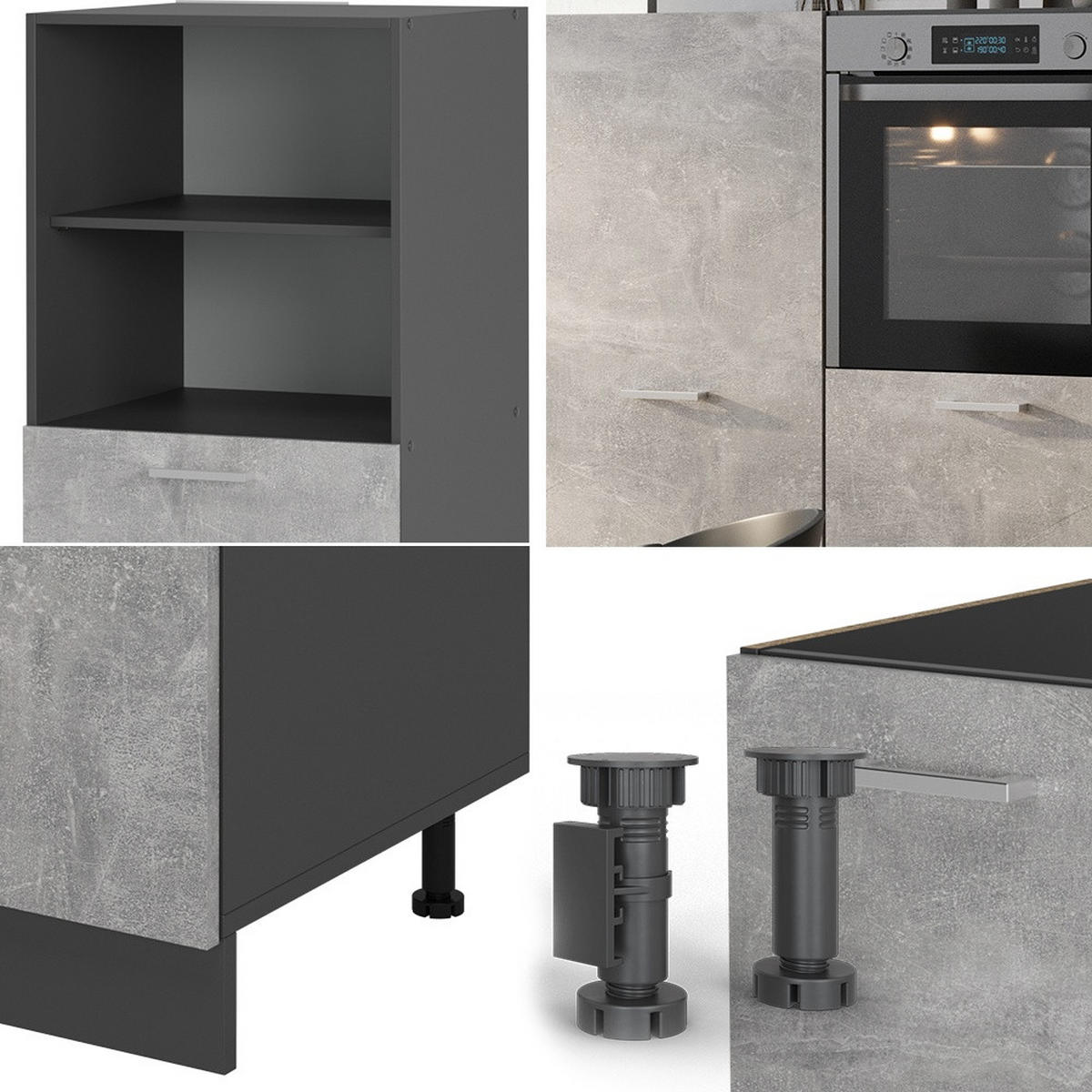 KUHINJSKI BLOK R-Line Beton/antracit 180 cm brez delovne plošče - siva/antracit, leseni material (180/143/46cm) - Vicco