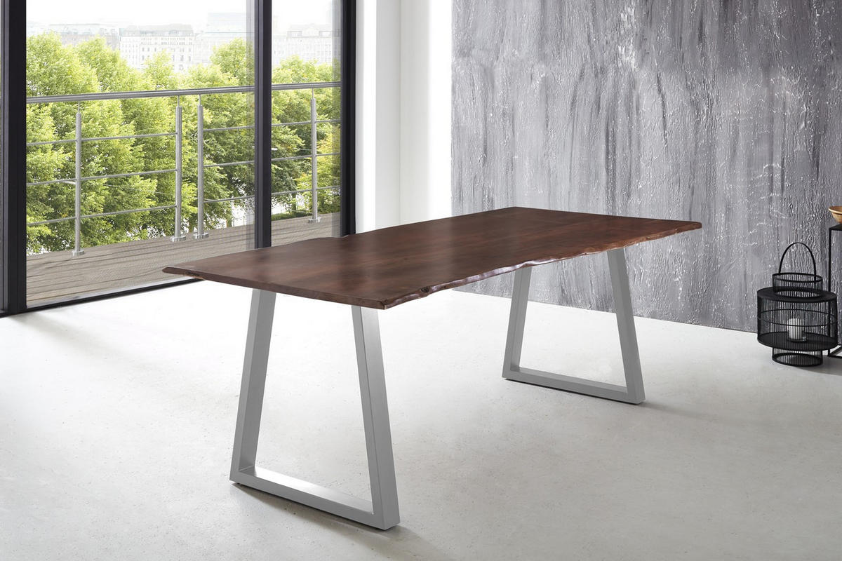 ESSTISCH LUBIN - Silberfarben/Braun, Holz/Metall (100/220/77cm) - SAM