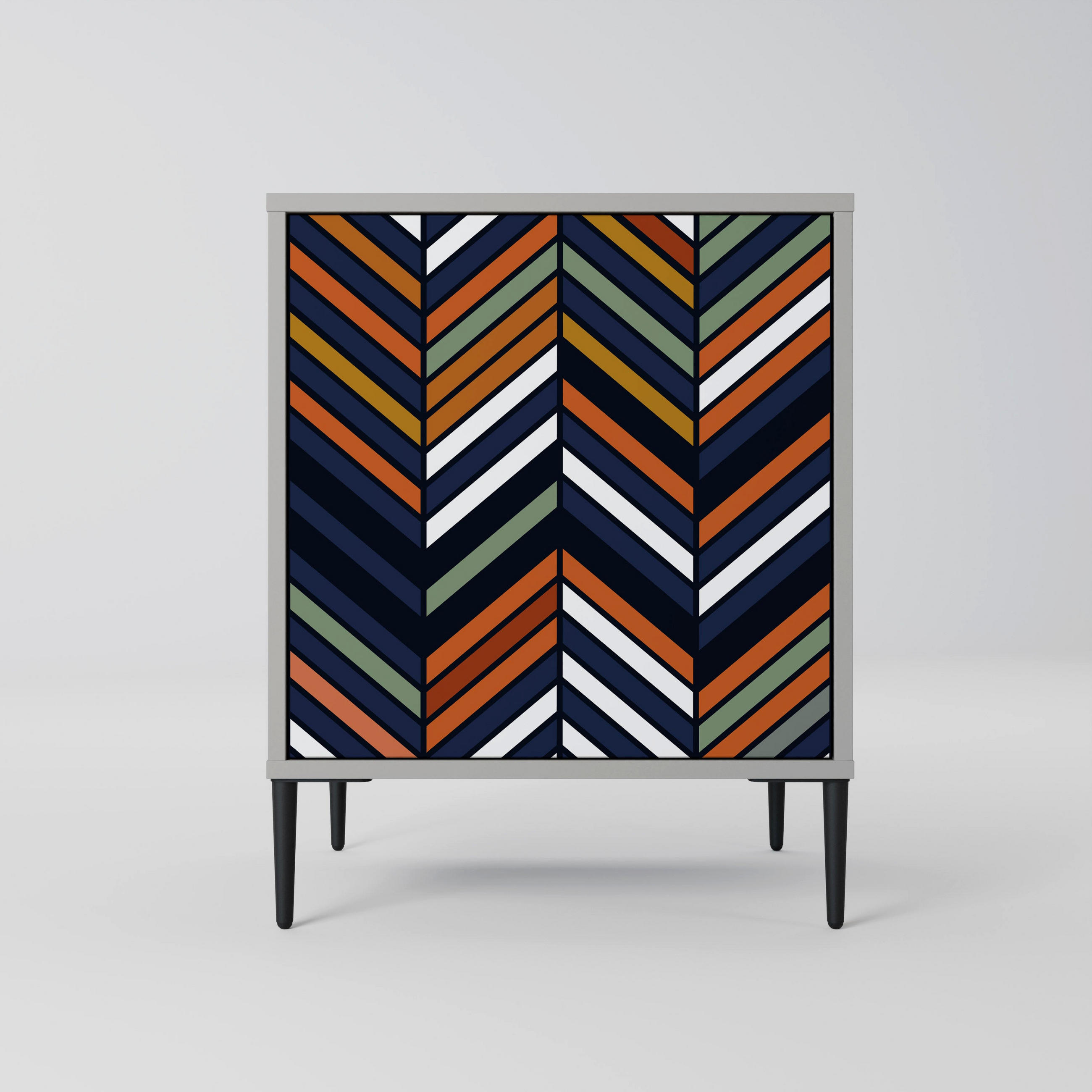 SIDEBOARD VIBRANT PATCHWORK, Grau, 57,5x42x72,5 cm, Schwarze Metallfüße - Multicolor/Schwarz, Holzwerkstoff/Metall (57.5/72.5/42cm) - SpaceRebels