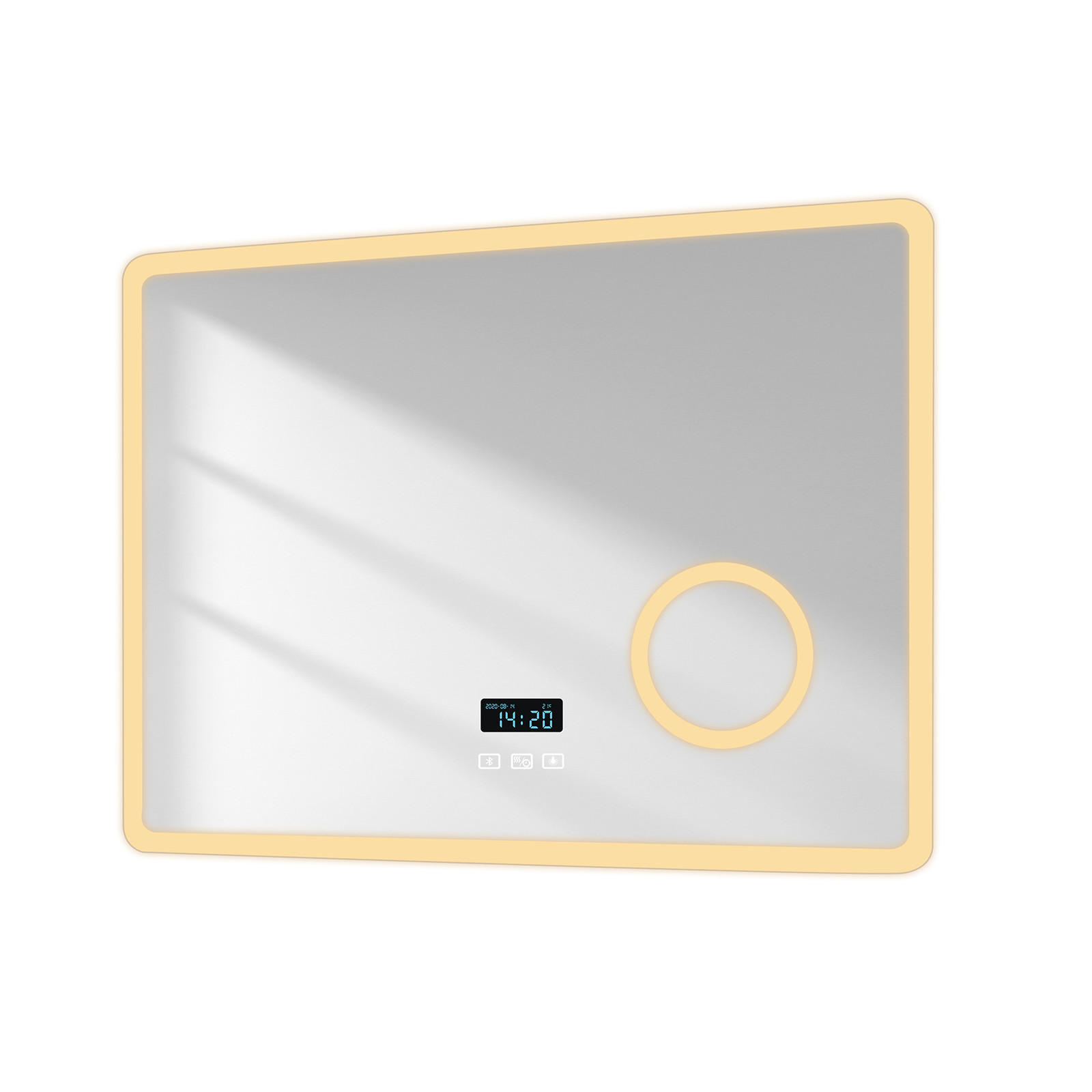 BADSPIEGEL mit 3-Tasten-Bluetooth Beleuchtung mit Integriertem Schminkspiegel 80/60 cm - Weiß, Glas (60/3.5/80cm) - EMKE