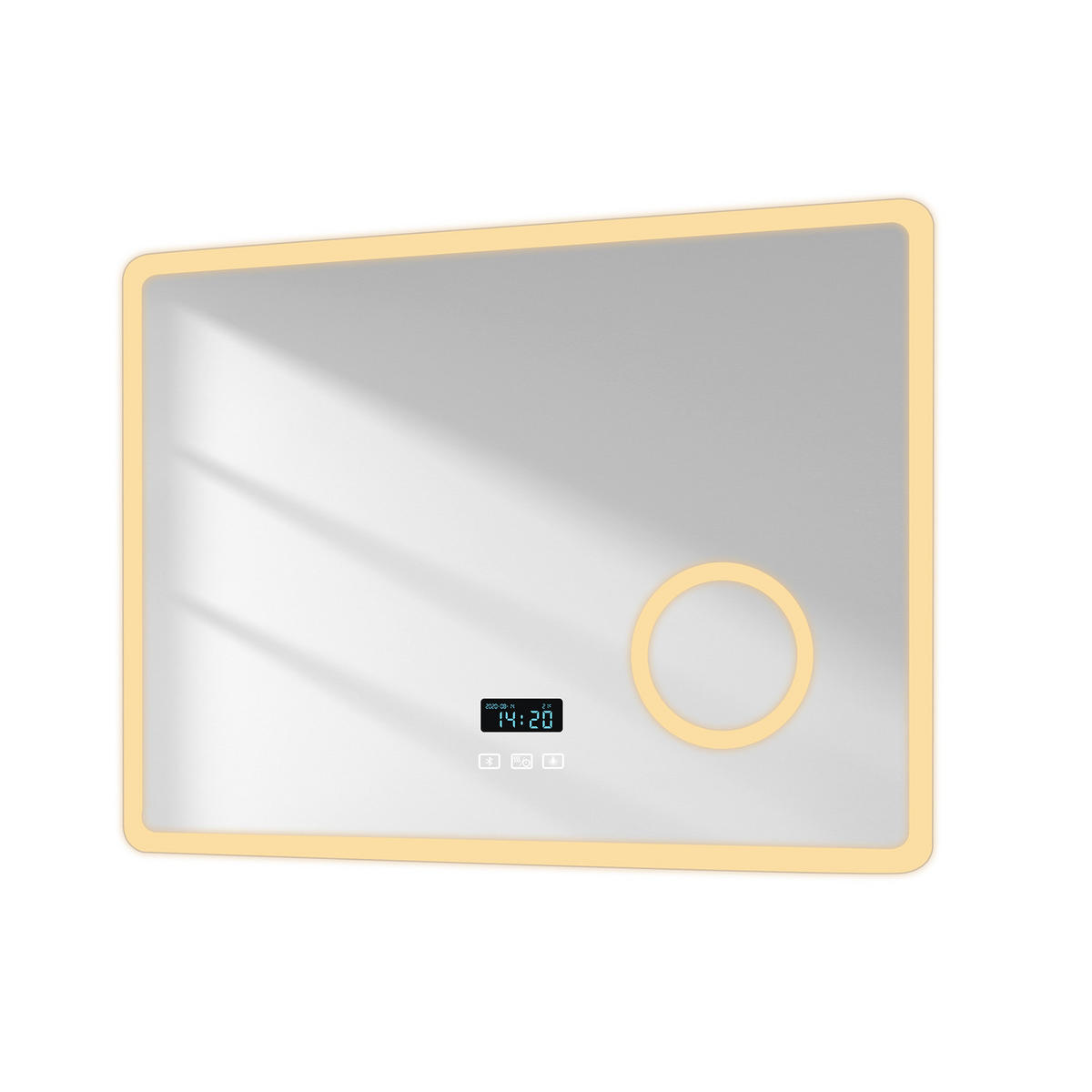 BADSPIEGEL mit 3-Tasten-Bluetooth Beleuchtung mit Integriertem Schminkspiegel 80/60 cm - Weiß, Glas (60/3.5/80cm) - EMKE