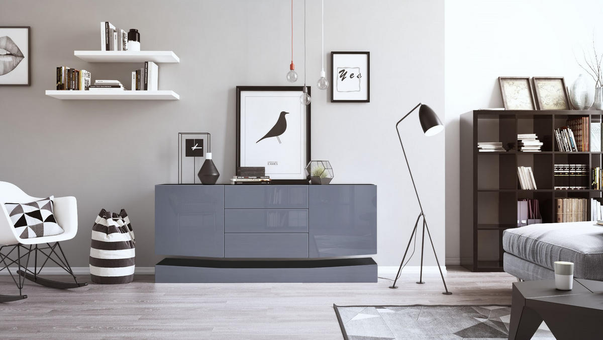 SIDEBOARD City Fronten in Grau Hochglanz - Grau, Holzwerkstoff (178/82/39cm) - Vladon