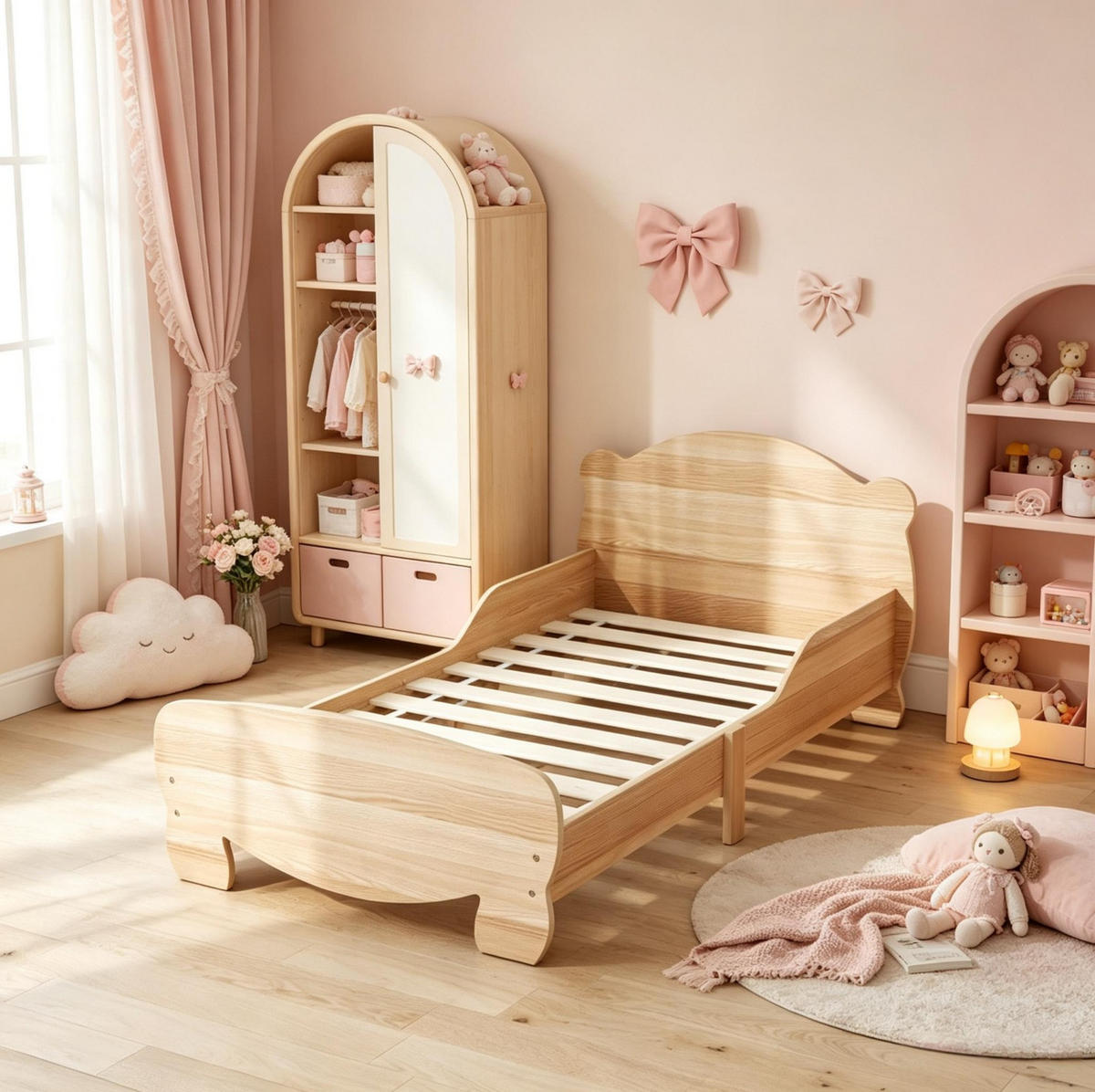 KINDERBETT aus MDF 70x140 cm Natur mit Seitenschutz und Bärenmotiv - Eichefarben, Holzwerkstoff (70/140cm) - Modfu