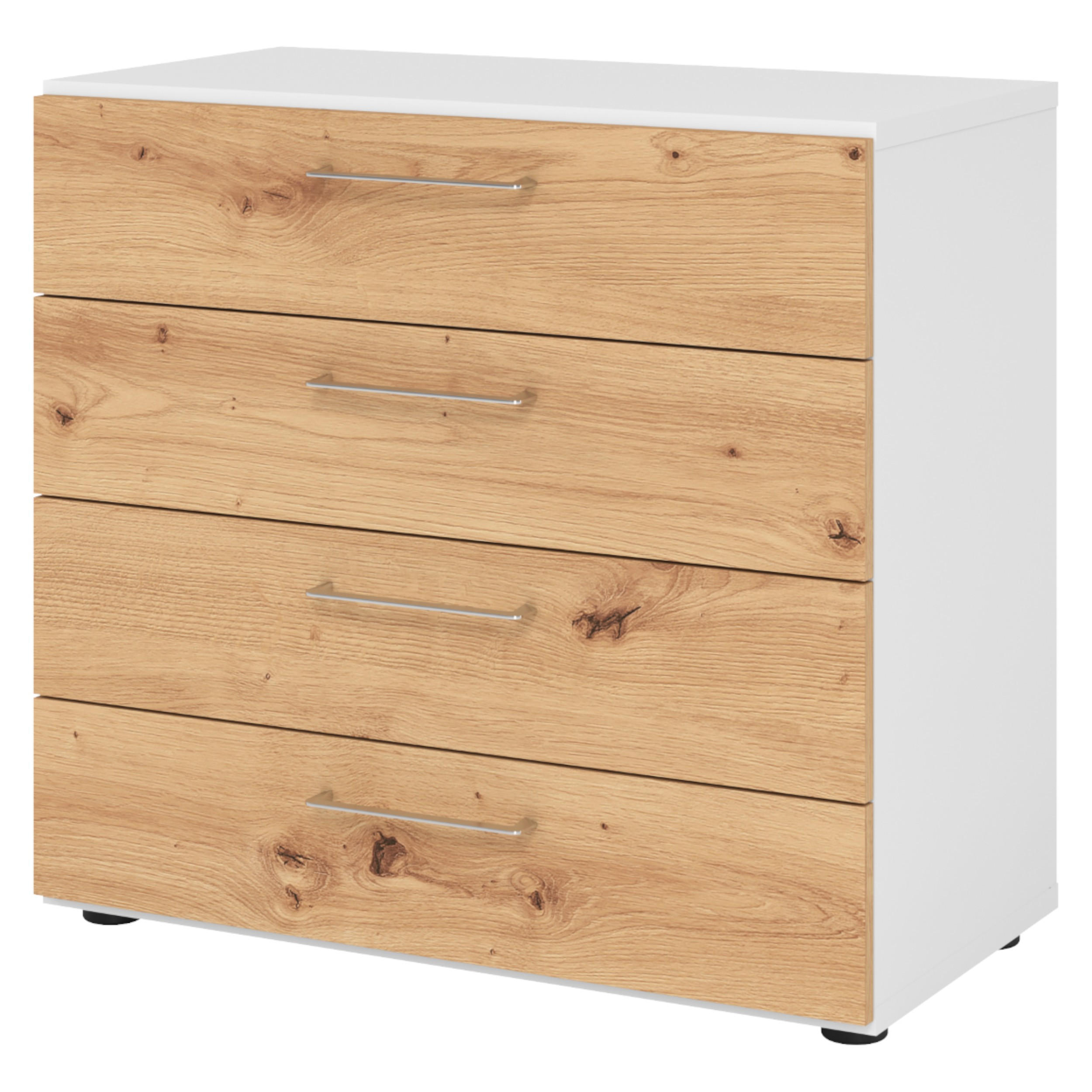bümö Schubladenschrank Weiß, Wildeiche 80x74.8x42 cm