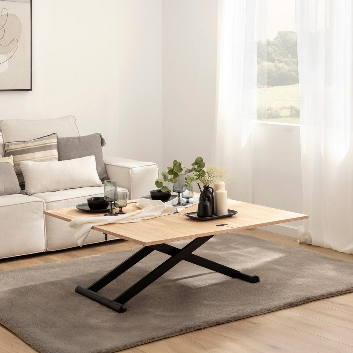 COUCHTISCH AUSZIEHBARER UND ERHÖHTER Tapi 110 cm x 46-75 cm - Hellbraun, Holz (57/110/46cm) - Klast Home