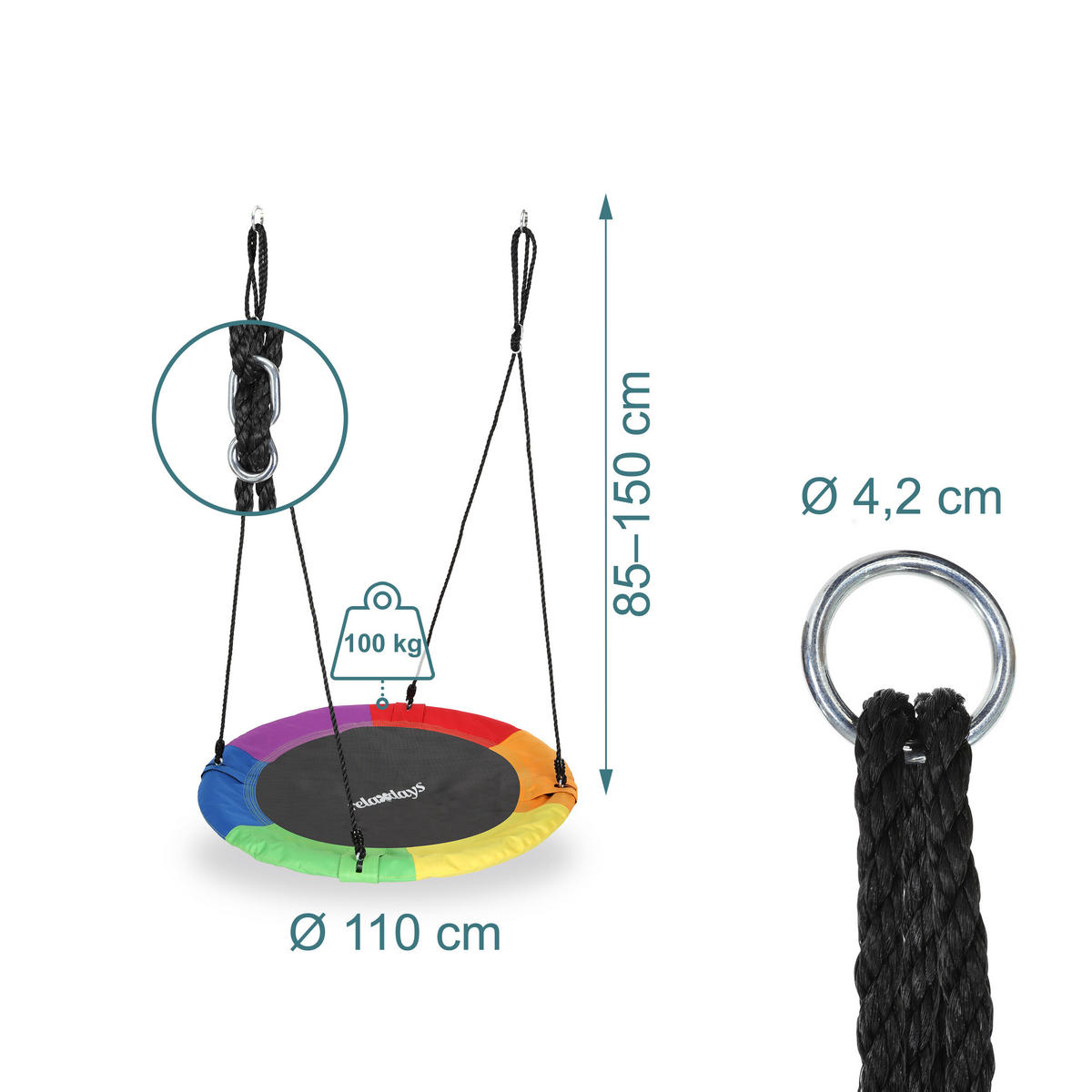 GUGALNICA gnezdo Pisana nastavljiva višina 110 cm - večbarvno, kovina/umetna masa (110/150/110cm) - Relaxdays