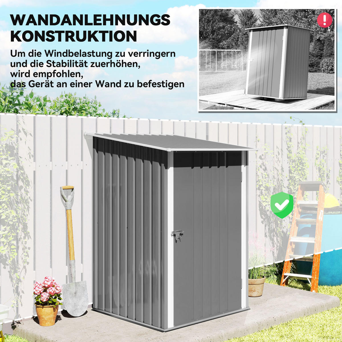 GERÄTEHAUS aus Stahl, 0,92 m² Geräteschuppen mit Pultdach für Balkon Grau - Grau, Metall (103/160/100cm) - Outsunny