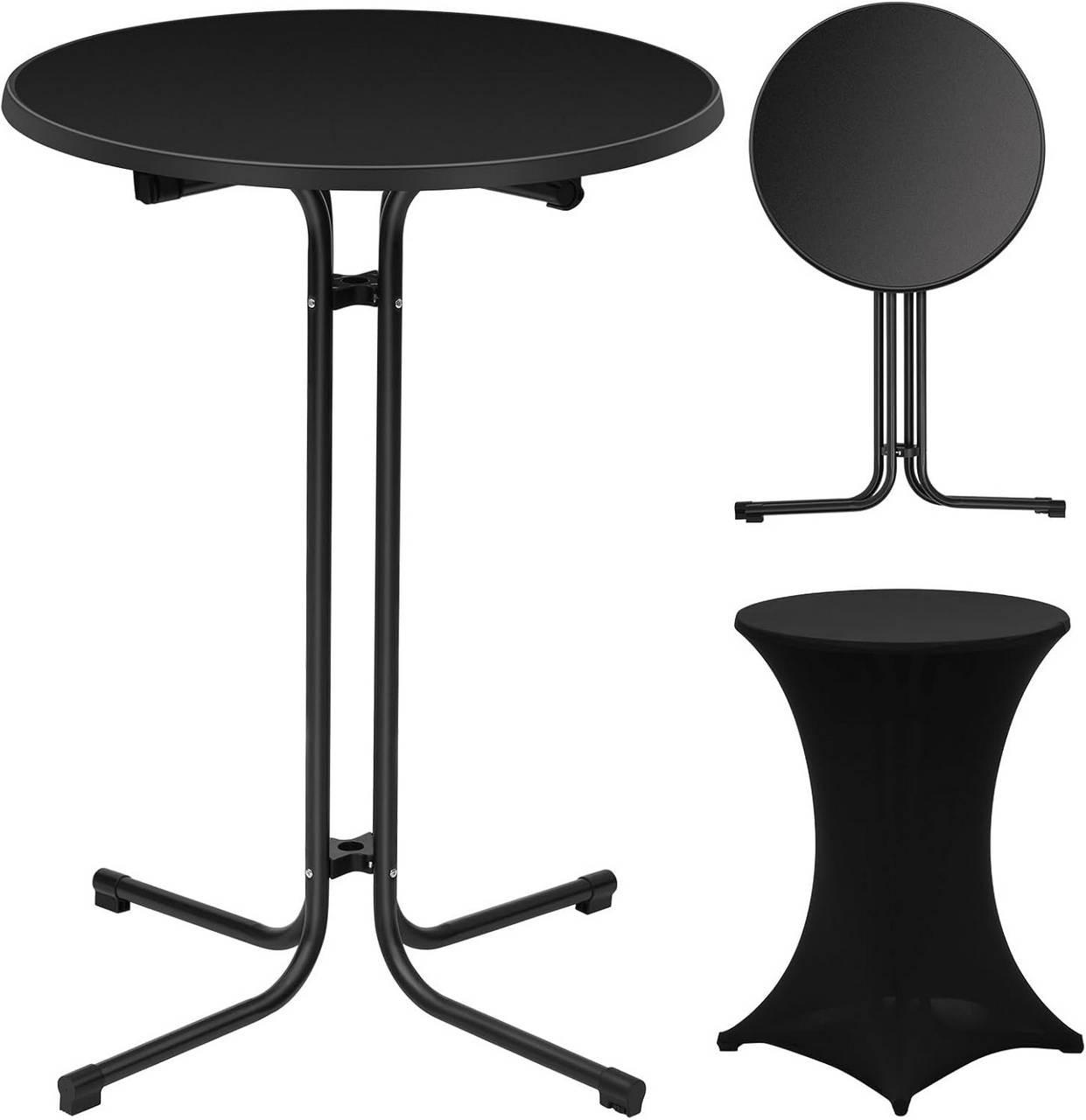 GARTENTISCH klappbar, mit Husse, Ø 80cm, Schwarz - Schwarz, Holzwerkstoff/Metall (80/80/110cm) - Woltu