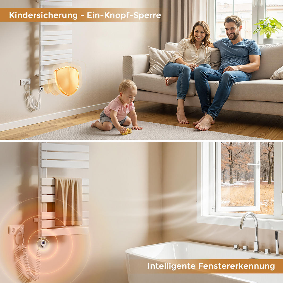HEIZSTAB 900 W Weiß mit WLAN-Thermostat G1/2" für Handtuchheizkörper und Badheizkörper - Weiß, Metall (6.9/83/6.2cm) - S'AFIELINA