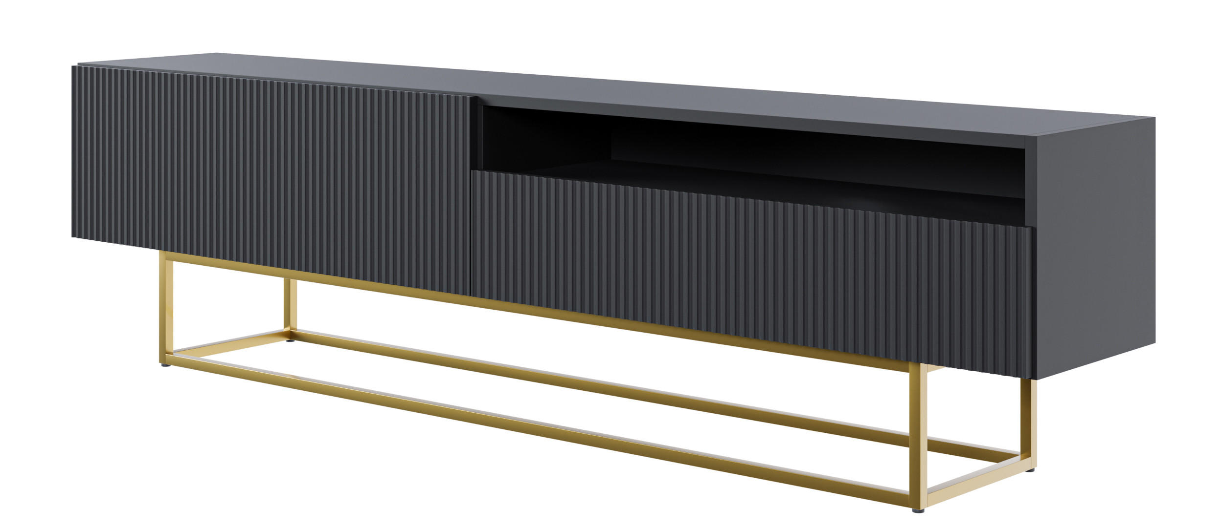 TV-SCHRANK Veldio Schwarz mit offenem Fach und goldenen Metallbeinen 175 cm - Goldfarben/Schwarz, Holzwerkstoff/Metall (175/46.5/31.6cm) - Selsey