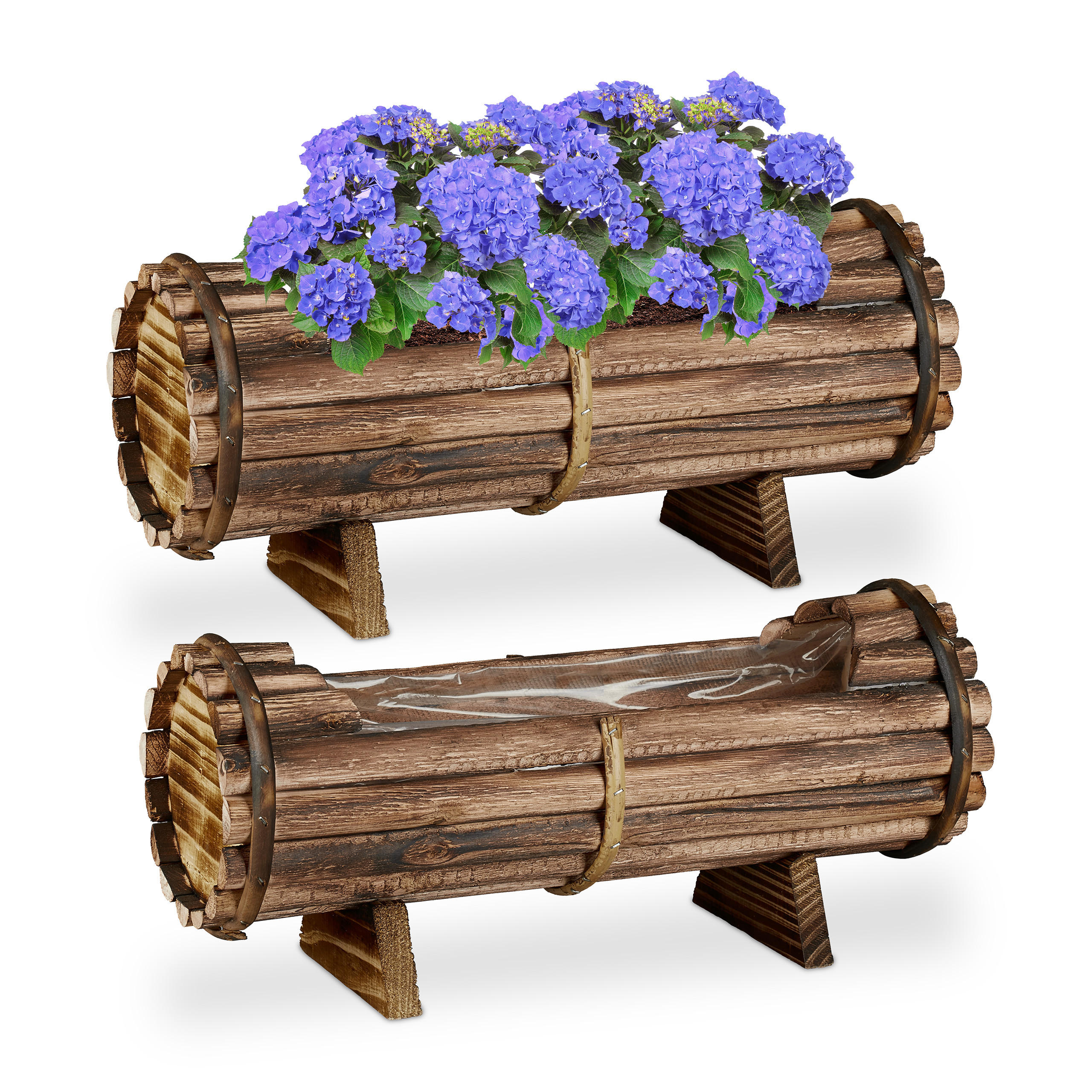 2xBLUMENKASTEN - Braun, Holz/Kunststoff (40/18/14cm) - Relaxdays