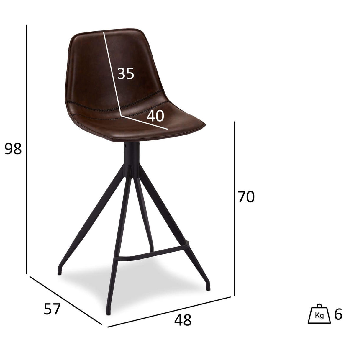 BARHOCKER-SET 2 Stück in Kunstleder - Schwarz/Braun, Textil/Metall (48/98/57cm) - Furnhouse