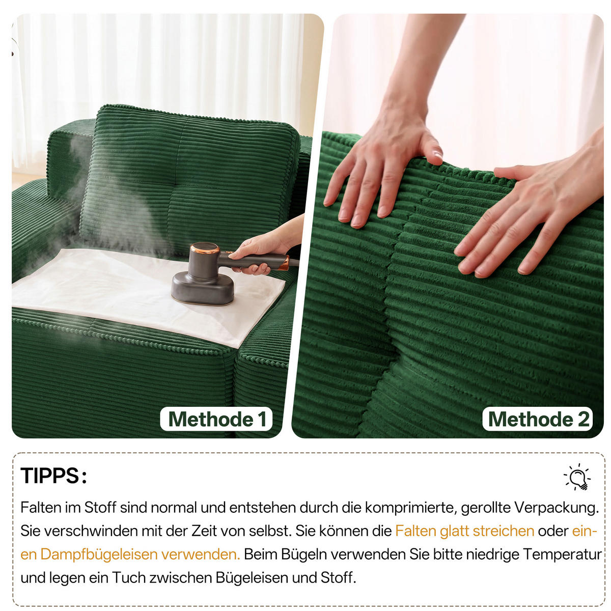 MODULARES Ecksofa aus Cord mit tiefem Sitz und rutschfestem Standfuß Grün - Grün, Textil (104/177cm) - Modenvie