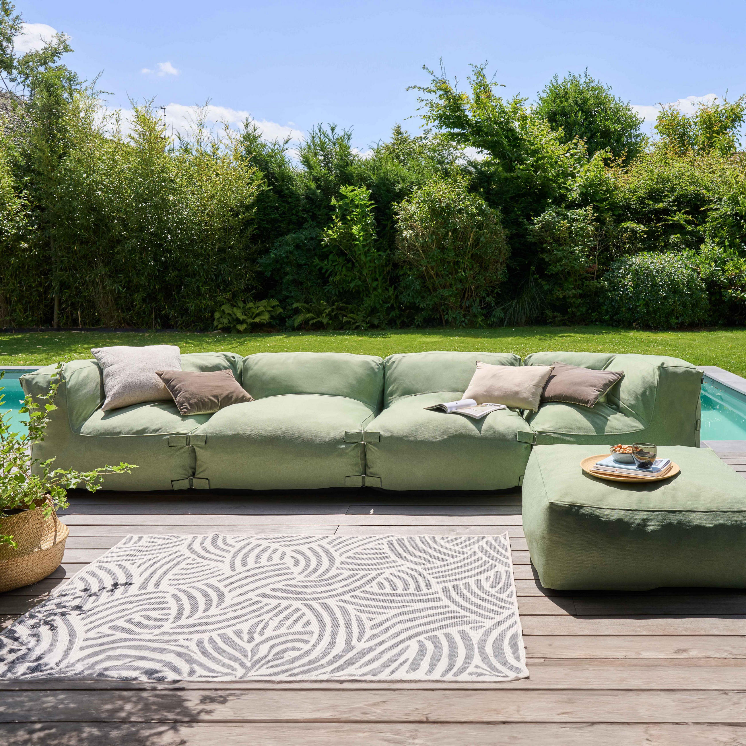 GARTENSOFA mit 5 Sitzplätzen, Kaktusgrünen - Grün, Textil (85/65/340cm) - Oviala