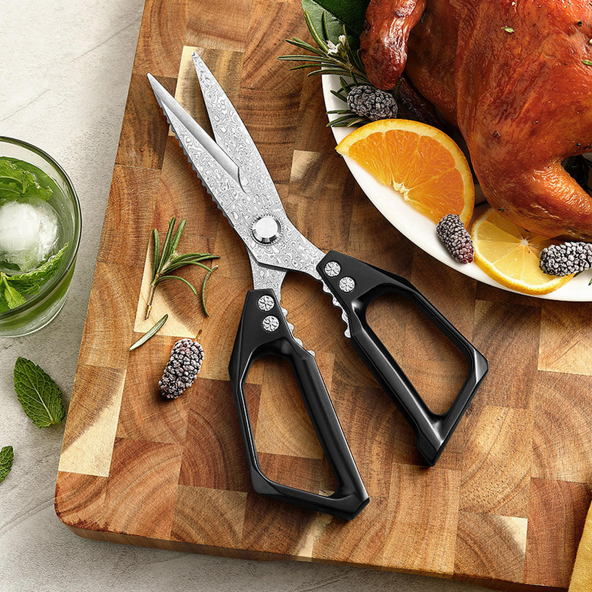 KÜCHENSCHERE DAMAST 23 cm - Silberfarben, Metall (23cm) - Zayiko