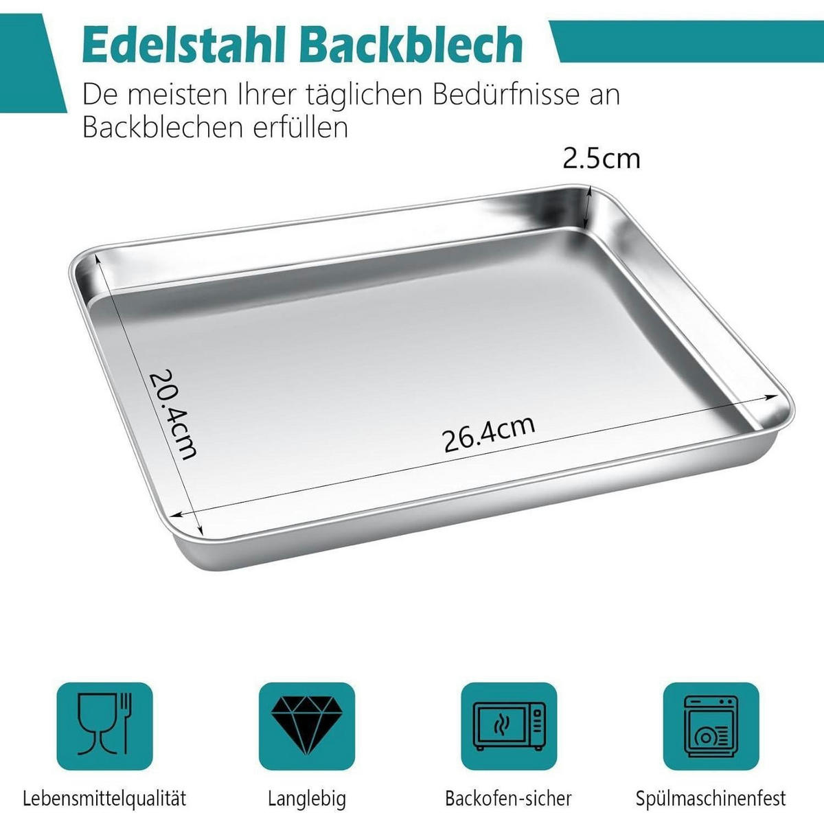 BACKBLECH Rechteckig Edelstahl 26,4 x 20,4 x 2,5 cm - Silberfarben, Metall (20.4/2.5/26.4cm)