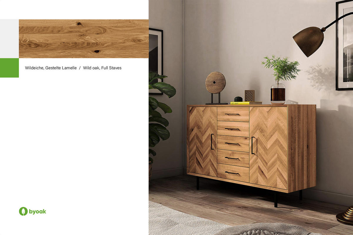 KOMMODE BREIT LEON Wildeiche - Wildeiche, Holz (144/95/45cm) - byoak