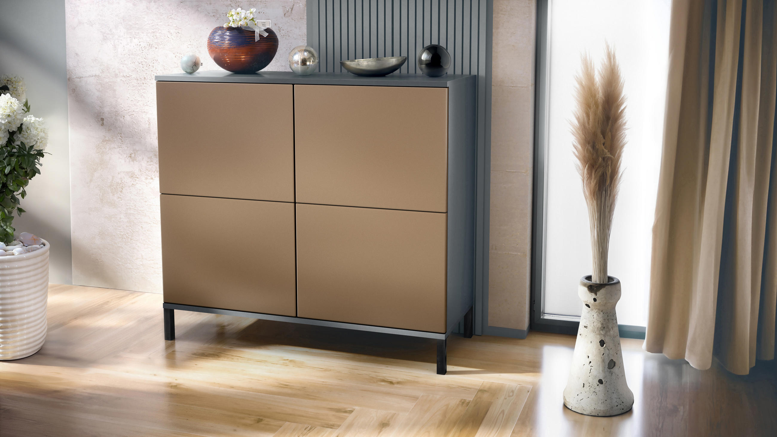 KOMMODE Rova Bronze Optik - Bronzefarben, Holzwerkstoff (92.5/83.5/35cm) - Vladon