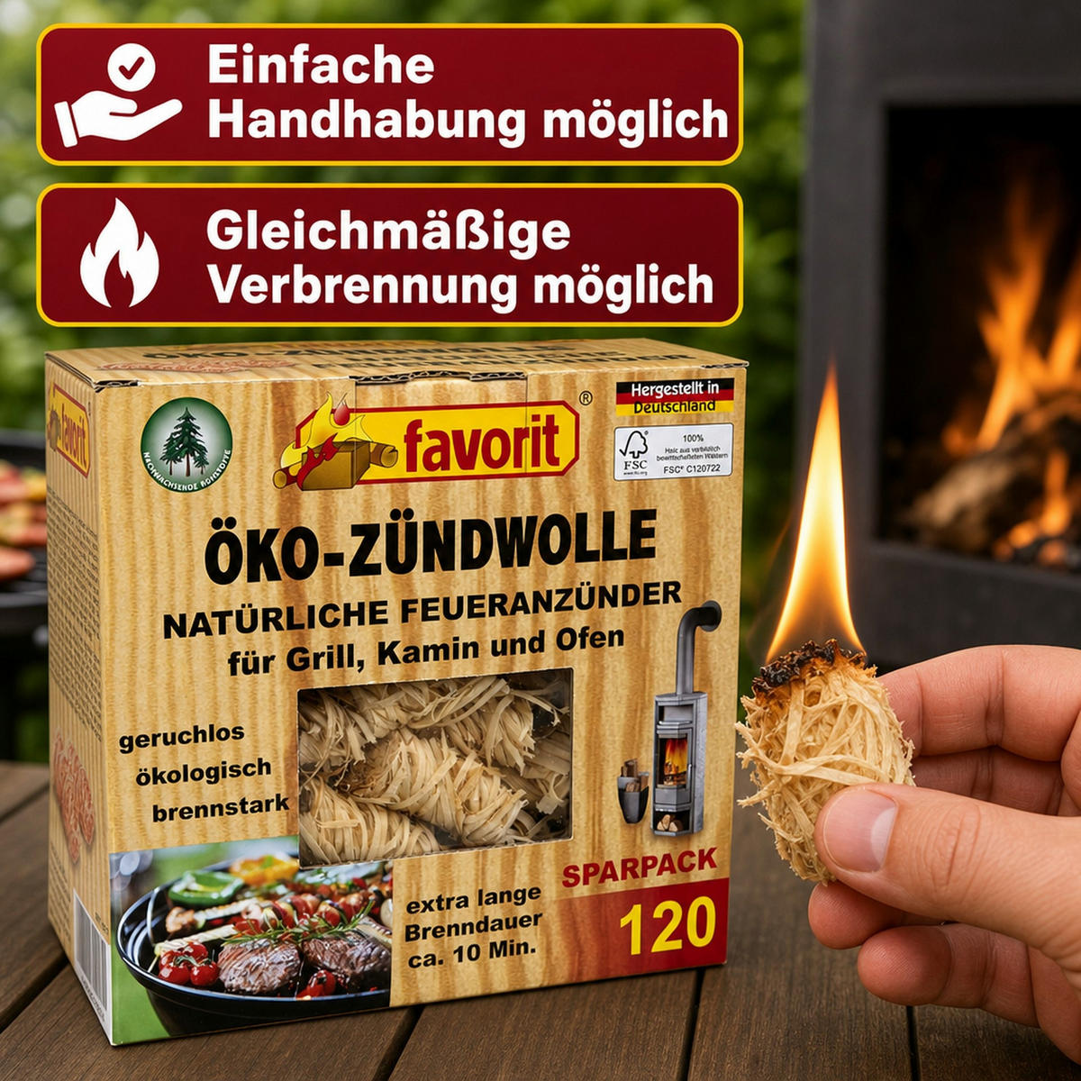 ÖKO-ZÜNDWOLLE - Naturfarben, Holz (12.5/21.5/23cm) - Westfalia