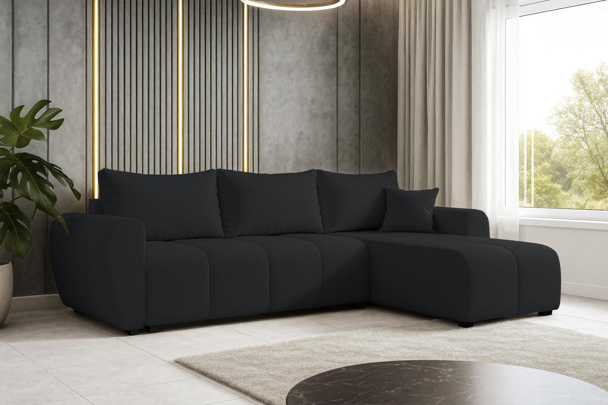 ECKSOFA L Form Malatya Schwarz 246/145/82 cm stilvolle mit Schlaffunktion R - Schwarz, Kunststoff/Textil (246/145cm) - AX Living