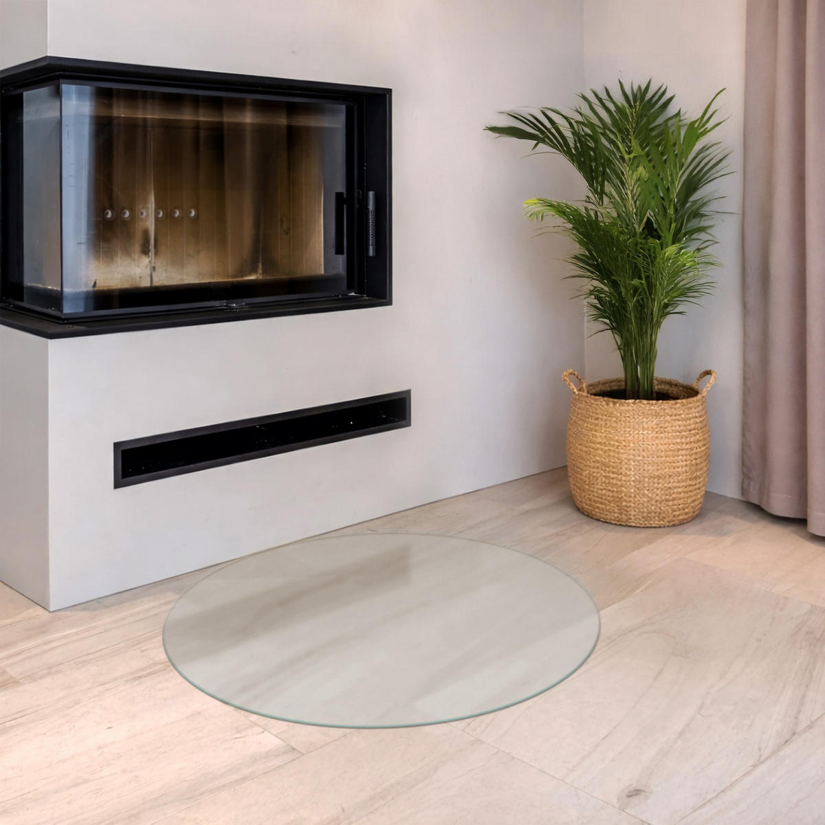 SKLENĚNÁ PODLOŽKA pod kamna Ø100 cm – mléčné sklo - průhledná, sklo (100/100/0.4cm) - TULUP
