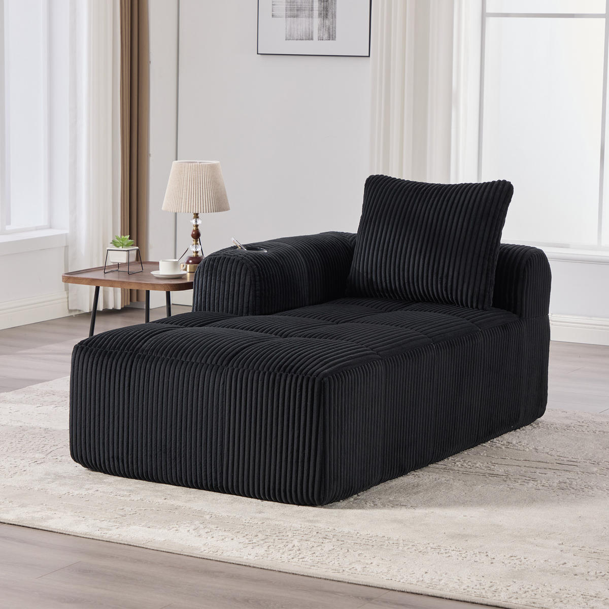 ECKSCHLAFSOFA aus Cord 158x93x61 cm mit Seitenfächern & Becherhaltern, schwarz - Schwarz, Textil (93/158cm) - Luhomfu