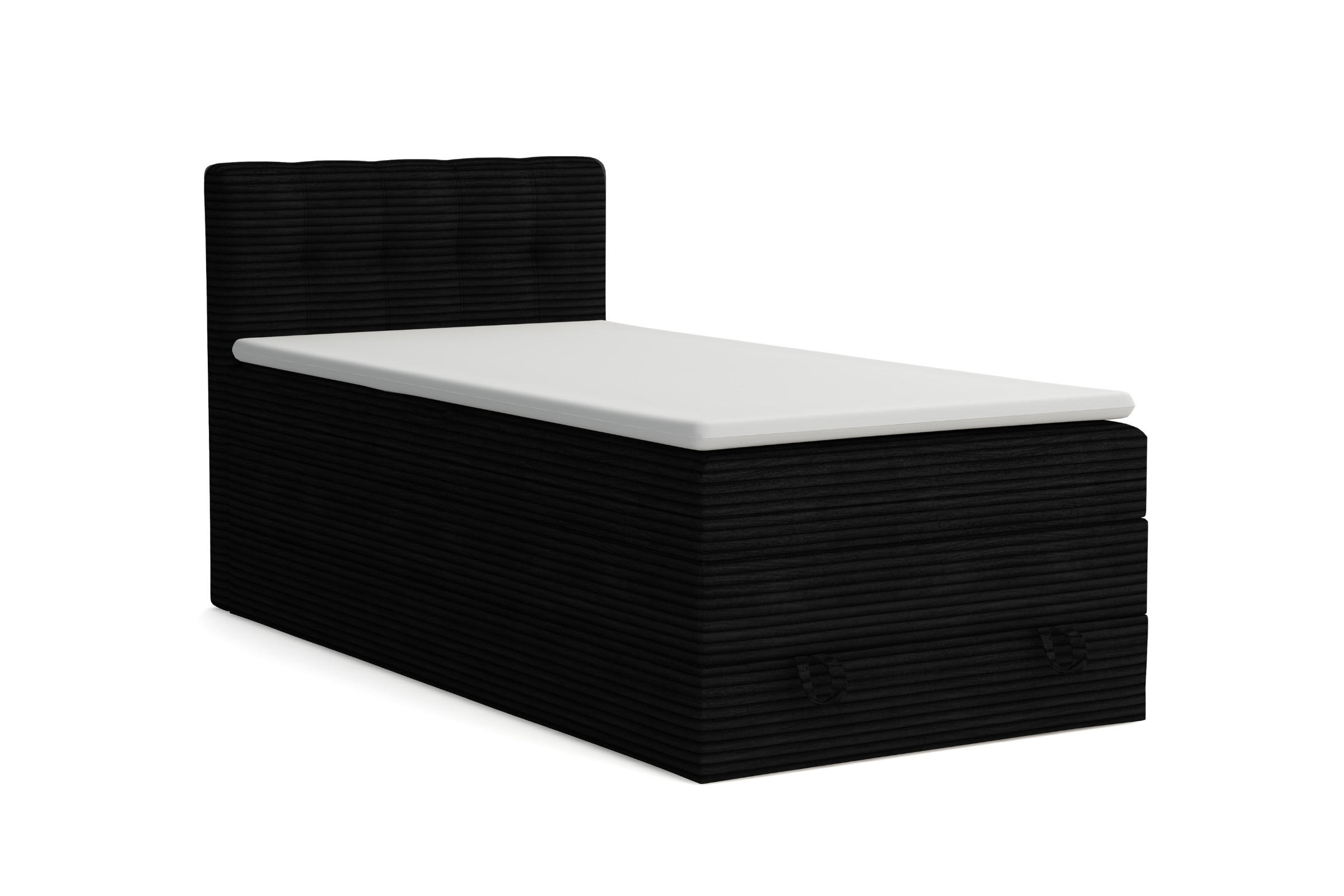 BOXSPRINGBETT JUNG 2 100/200 Cord Schwarz mit Matratzen H3 + H4 - Schwarz, Holz/Holzwerkstoff (100/200cm) - Deine Möbel 24