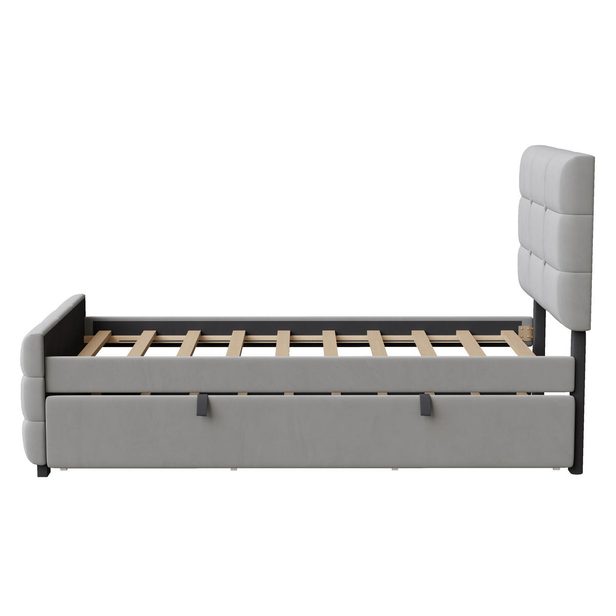 POLSTERBETT aus Samtstoff 90x190 cm in Grau mit ausziehbarem Bett - Grau, Textil (90/190cm) - Modfu