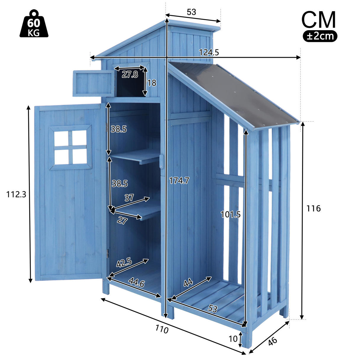 GERÄTEHAUS 124x46x174cm Blau Für Kleine Gärten - Blau, Holzwerkstoff (46/174/124cm) - FLIEKS