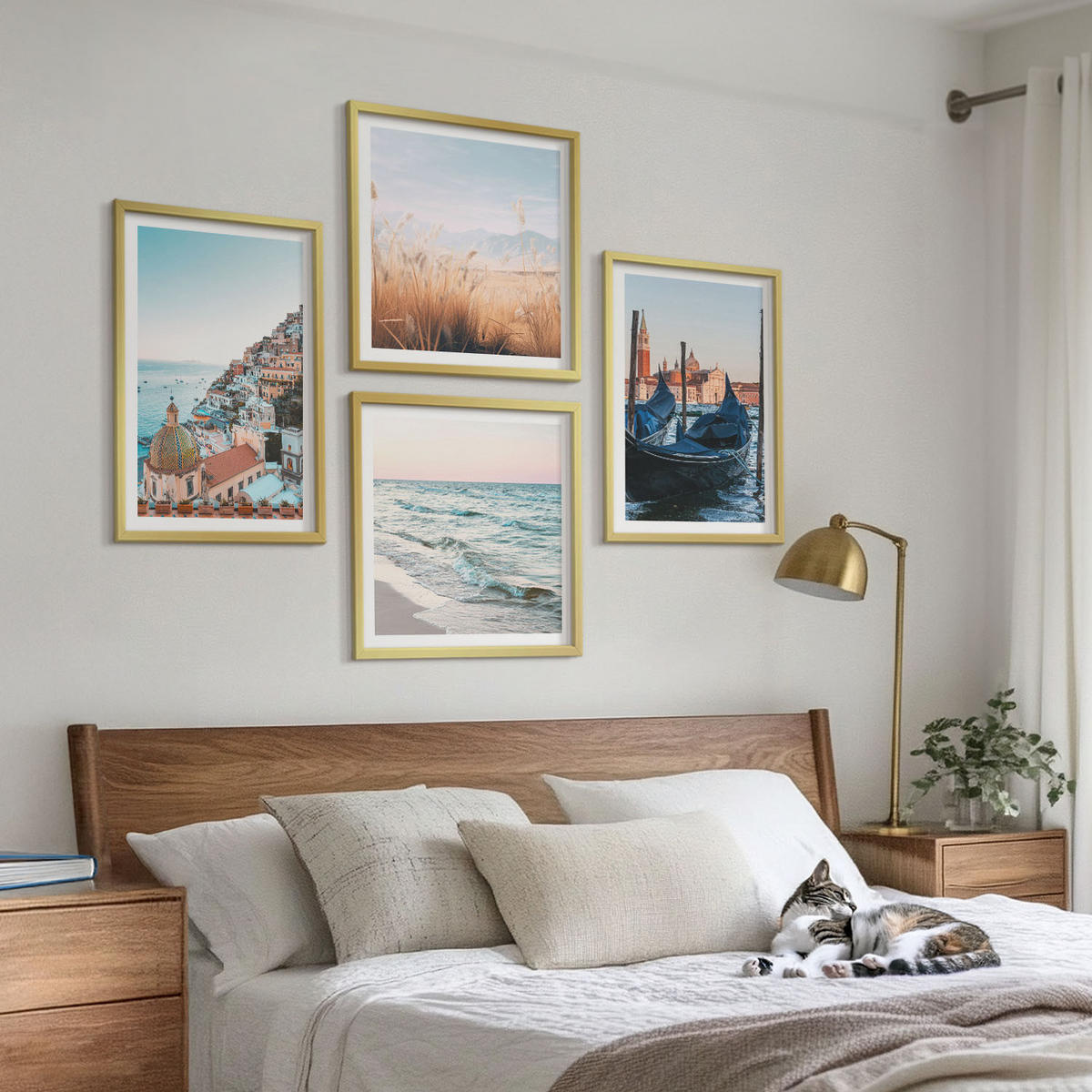 BILDER SET 4er Set - 50x50 cm & 40x60 cm Goldrahmen - Meerblick von Venedig - Goldfarben, Kunststoff (50/50cm) - TULUP