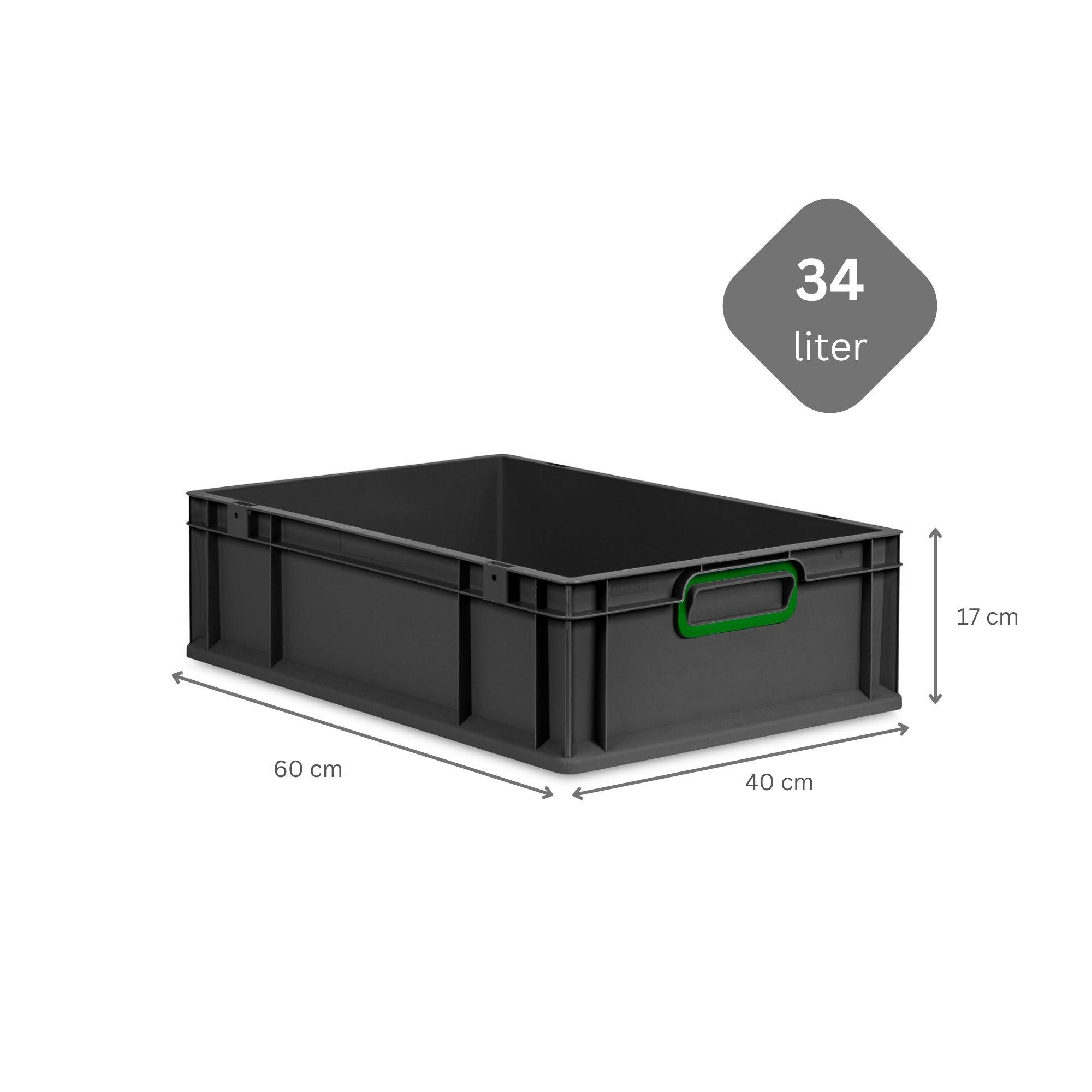 EUROBOX NextGen Color 17x40x60 cm 34 Liter Griffe grün zu, Schwarz - Schwarz/Grün, Kunststoff (40/17/60cm) - PROREGAL