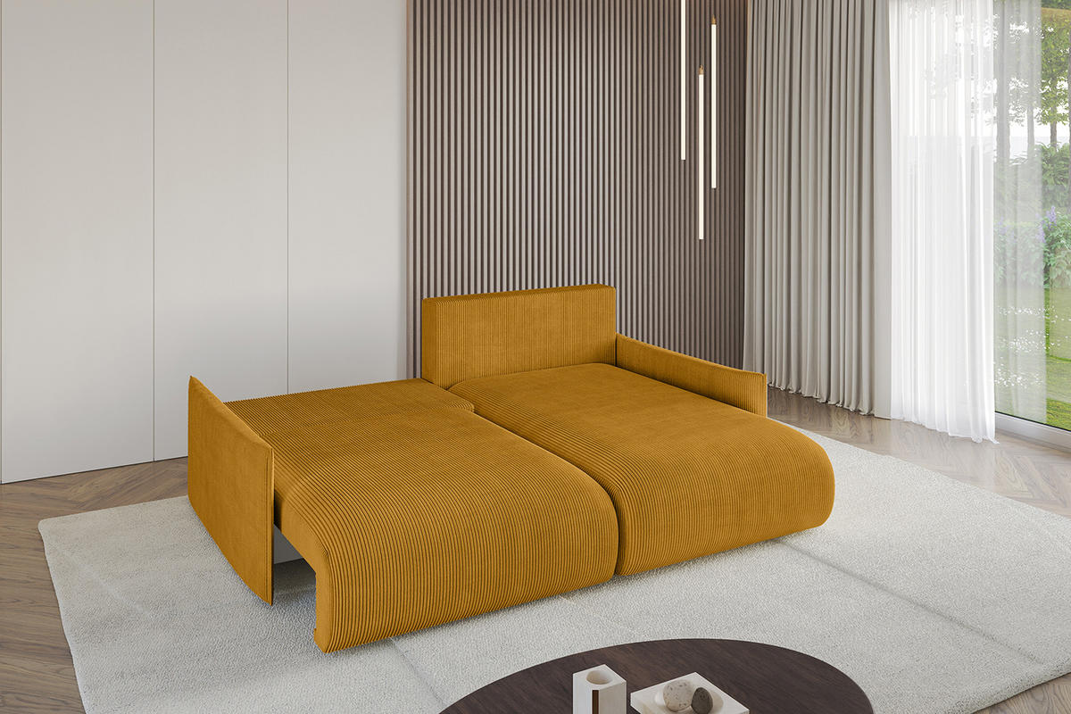 ECKSOFA Ottomane rechts ONESK-L -v1 216x177x72 Senfgelb Cord - Currygelb, Holzwerkstoff/Kunststoff (177/216cm) - ALTDECOR