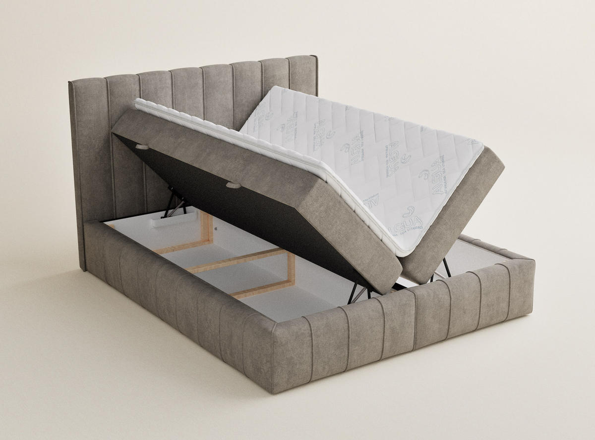 BOXBETT Moretti 200/200 cm, in Braun, Bettkasten, Matratze, Topper - Schwarz/Braun, Holz/Holzwerkstoff (200/200cm) - Maison de Reve